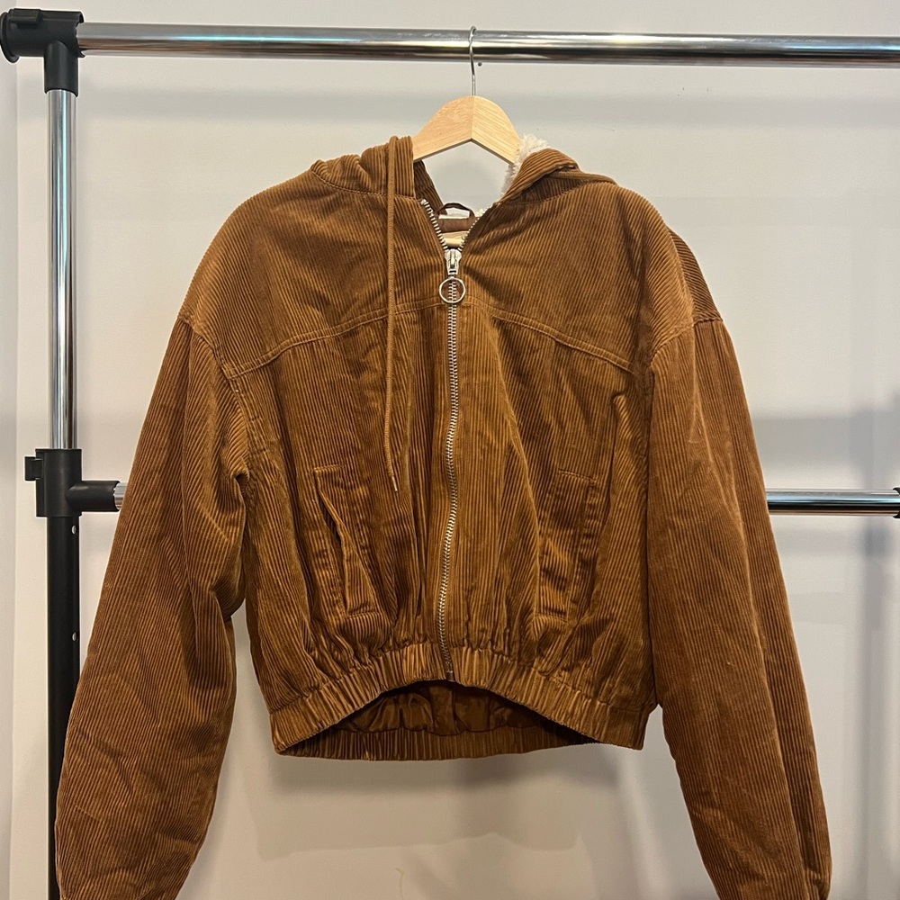 La Hearts Brown Bomber Jacket with Corduroy Texture